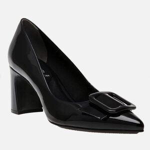 Anne Klein Women's Bentley Buckle Block Heel Pumps Black Patent Size 11